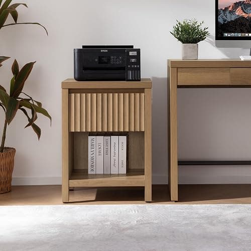 SICOTAS Fluted Night Stand Set of 2, Farmhouse Nightstands with Drawer, Boho Bedside Table with Storage Shelf, Large End Tables Bed Side Tables for Bedroom, Caramel Oak thumbnail 9