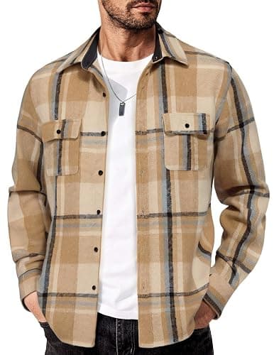 COOFANDY Men's Flannel Shirts Long Sleeve Cotton Plaid Shirt Jacket Casual Button Down Shirt with Pockets - Image 1