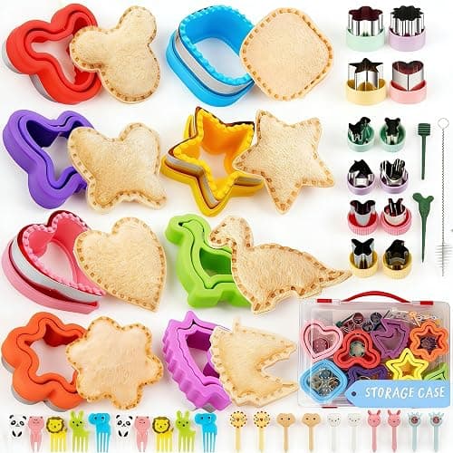 BANIC Uncrustable Sandwich Cutter, 43 Pcs Sandwich Cutter and Sealer Set with Storage Container, Crustless Sandwich Cutter Heart Star Unicorn Dino etc, Lunch & Bento Box Accessories - Image 1
