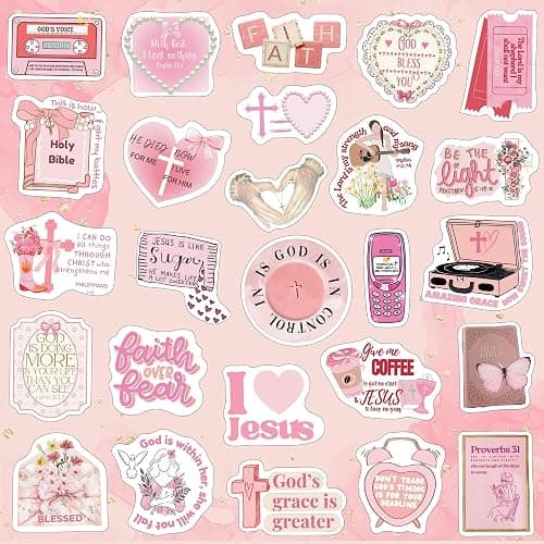 Pink Bible Verse Stickers for Christian Christmas Gift for Girl Women Inspirational Jesus Qoute Praise God Religious Decoration Party Favors Motivational thumbnail 5