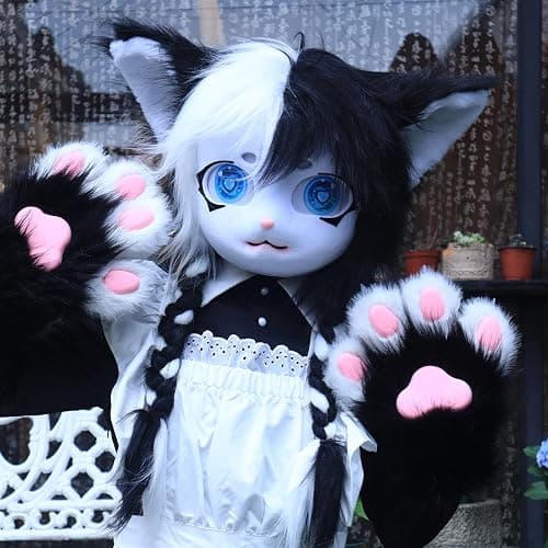 hbbhml Animal Cat Head Mask Fursuit Cute Plush Anime Masks for Halloween Masquerade Cosplay Costume Accessory thumbnail 2