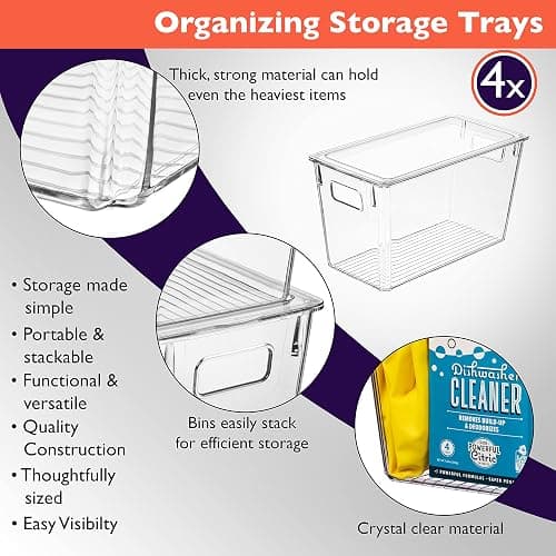 ClearSpace Modern Plastic Storage Bins with Lids – Perfect Kitchen Organization or Pantry Fridge Organizer, 4 Pack, 12.5" x 6" x 7", 9L Capacity Each, BPA Free, Stackable thumbnail 6