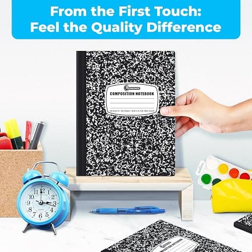 Rosmonde 12 Pack Composition Notebook Wide Ruled Bulk, 200 Pages (100 Sheets), 9-3/4 x 7-1/2", Hard Cover Wide Ruled Notebook Bulk, Black Marble Composition Notebooks, Bulk School Notebooks thumbnail 5