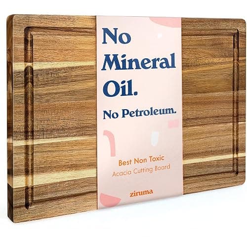 Non Toxic Wood Cutting Board - Conditioned with Natural Beeswax Flaxseed & Lemon Oil - Free of Mineral Oil - Made of FSC Certified Acacia Wood - 16" x 11" Thick Cutting Board by Ziruma - Image 1