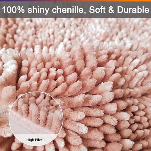 Civkor Bathroom Rugs Mats Set 2 Piece Pink Butter Chenille, Cute Bath Mat Rug Shiny Noodle with Non Slip Backing, Super Water Absorbent Machine Washable 31x20 and 24x16 Inch thumbnail 3