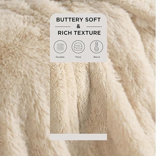 Bedsure GentleSoft Fluffy Beige Throw Blanket for Bed, Faux Fur Gifts Beige Decor Light Tan Khaki Blanket Neutral Decoration for Home, Soft Cozy Fuzzy Plush Thick Warm Sherpa Fleece Cute Stuff, 50x60 thumbnail 3