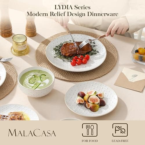 MALACASA 24 Piece Dinnerware Set, Embossed Ceramic Dish Sets Service for 8, Plates and Bowls Set, Durable Stoneware Tableware for Family Dinners, Dishwasher & Microwave Safe thumbnail 4