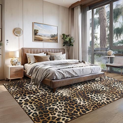 Foxmas Leopard Area Rugs for Living Room, 8x10 Feet Machine Washable Cheetah Print Rug, Non-Slip Indoor Floor Animal Rug, Carpet for Bedroom Dining Room Laundry Room Kitchen Home Office, Dark Brown thumbnail 5