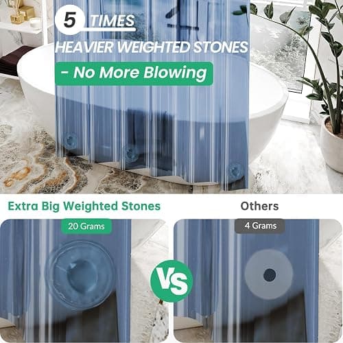 AmazerBath Premium EVA Shower Curtain Clear Blue, Luxury Shower Curtain Blue Jelly-Like Soft, Waterproof Bathroom Curtain with 3 Weighted Stones and 12 Grommets, Recyclable Packaging thumbnail 5