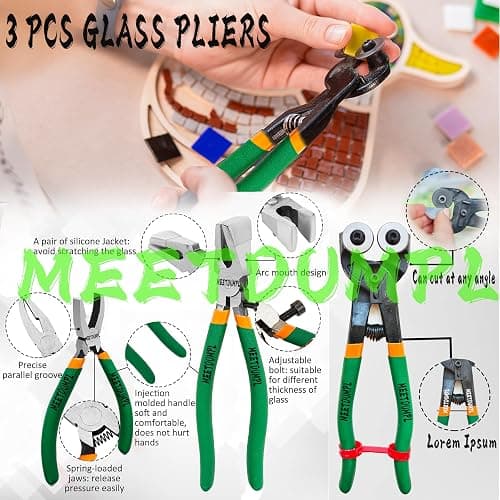 Stained Glass Kit，Stained Glass Supplies，Glass Cutters Tools,Heavy Duty Glass Running Pliers，Wheeled Glass Nippers，Breaker Grozer Pliers，Glass Cutter，for Stained Glass,Mosaics,Fusing,Breaking (7) thumbnail 2