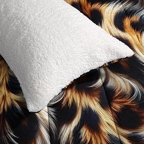 lneffble Leopard Print Queen Fluffy Sherpa Comforter Set，Animal Print Fuzzy Comforter Queen Size Brown thumbnail 6