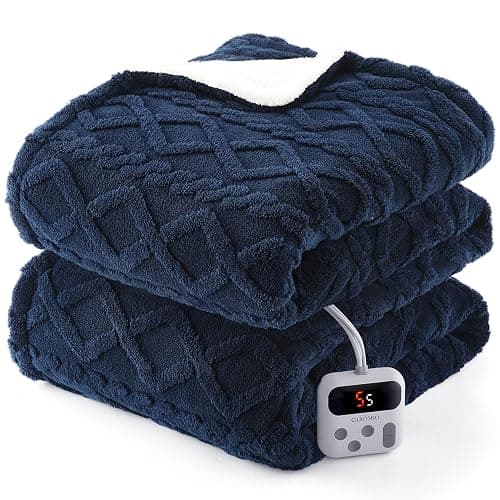 CAROMIO Electric Blanket Full Size - Thick Tufted Sherpa Heated Blanket with 10 Heating Levels and 10 Time Settings, ETL Certified Machine Washable Fast Heating Blanket Full 72"×84", Navy Blue - Image 1