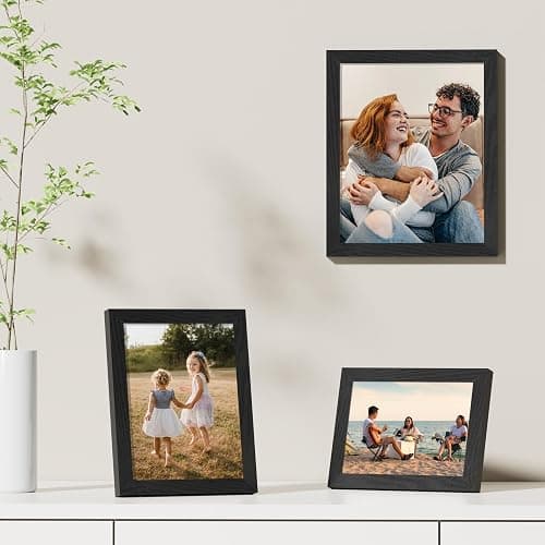 Vittanly 8x10 Picture Frames Set of 9, Shatter Resistant Plexiglass, Display 5x7 Pictures with Mat or 8x10 without Mat, Photo Frames for Wall or Tabletop, Engineered Wood, Black thumbnail 9