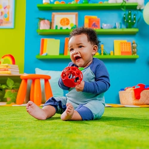 Bright Starts Oball Easy Grasp Red Apple Teether Toy, Hold My Own Collection, BPA Free, Unisex, Newborn and Up thumbnail 4