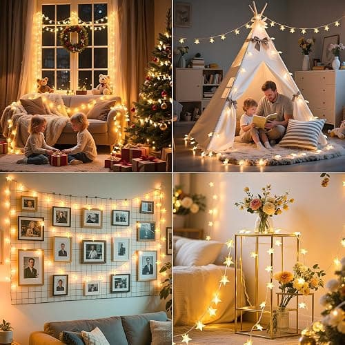 Rechargeable Star Fairy Lights Battery Operated with 8 Modes, 17FT 50LED String Lights Indoor with Timer, Twinkle Lights for Bedroom Dorm Tent Wedding Party Christmas Decorations, Warm White thumbnail 8