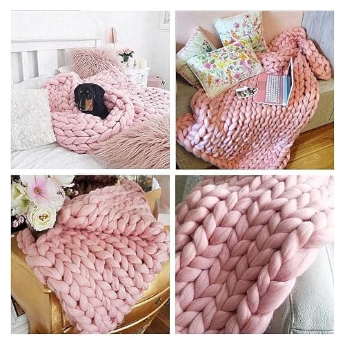 GAOSHI Luxuriöse Grobstrickdecke Mit Plüsch-Strickstoff, Handgefertigter Weicher Und Warmer Dekorativer Überwurf for Wohnzimmer, Schlafzimmer Und Heimdekoration (Color : Pink, Size : 180x200cm) thumbnail 3