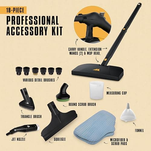 McCulloch MC1275 Heavy-Duty Steam Cleaner, 45 Minute Runtime, 18 Accessories: Mop Head, Brushes, & More - Built for Home, Tile, Grout, Carpet, Furniture, & Personal Car Detailing thumbnail 3