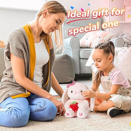 CozyWorld Strawberry Bunny Rabbit Plush Stuffed Animals Pink Plushie Floppy Ear with Strawberry Fluffy Soft Toy Gifts for Kids Girls Boys(10inch) thumbnail 6
