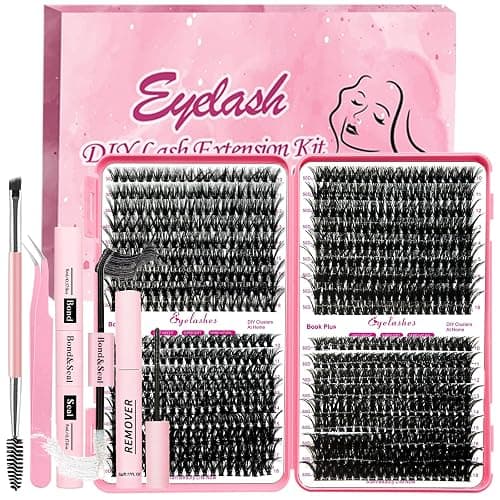 Qiveaory Kit di Estensione Delle Ciglia fai da 720pcs DIY Individual Lashes Clusters D Curl Kit con Lash Bond and Seal,Remover Extension Ciglia,Pinzette per Ciglia Pennello(10-18mm,30D+40D+50D+60D) - Image 1