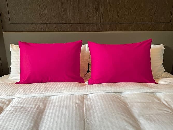 iMaylex Soft 100% Egyptian Cotton Zipper Closure Pillowcases, Cozy and Lightweight Pillow Case, Set of 2, Fuchsia, Queen, 20" x 30" thumbnail 2