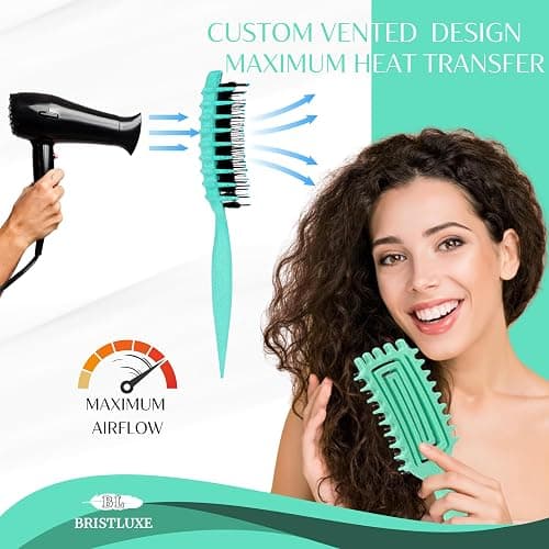 Curl Defining Brush for Curly Hair, Ultimate Vented Hair Brush with Boar Bristles, Unisex Styling and Detangling,Shaping and Defining Curls brush Reduce Pulling, Ideal for All Hair Types (Teal) thumbnail 7