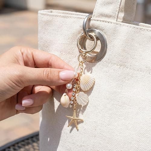 OKKRMGZ Beach Keychain with Gold Starfish and Seashell Charms Coastal Bag Charm Keychains for Women Cute Beachy Purse Accessories Sea Shell Travel for Ocean Lovers and Coastal Vibes thumbnail 2
