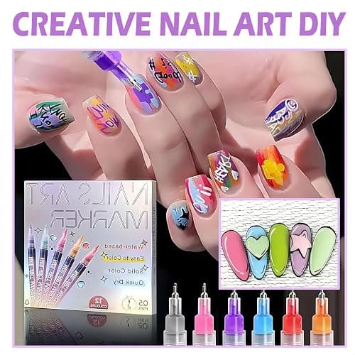 12 Colors Nail Art Pens Set, New Nail Art Markers 3D Nail Polish Pens Quick Dry Dotting Point Liner Pens for DIY Nail Art Drawing Painting Tools (12Pcs) thumbnail 6