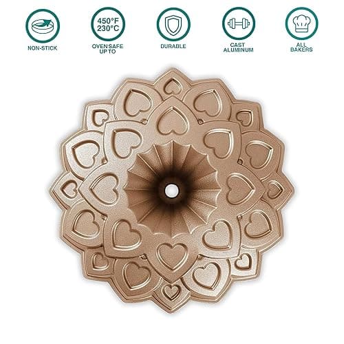 Baker's Secret Nonstick Fluted Cake Pan, Perfect for Fluted Cakes, Die Cast Aluminum Cake Pans, 2 Layers Non-stick Coating For Easy Release, Fluted Cake Pans - (Amour) thumbnail 5