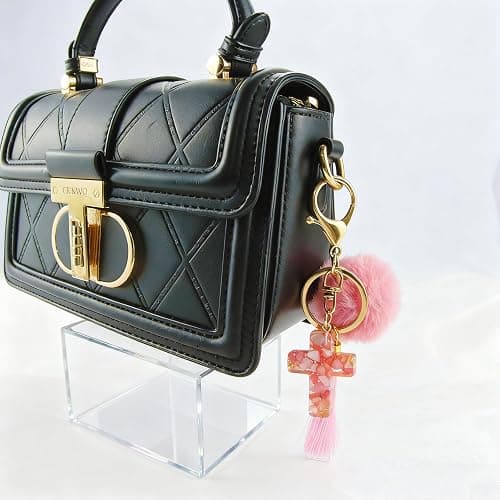 Tinsparkwin 2Packs Cross Pom Pom Keychains Christian Keyring Tassels Plush Resin Jesus Key Chain Bag Charm Phone Key thumbnail 3
