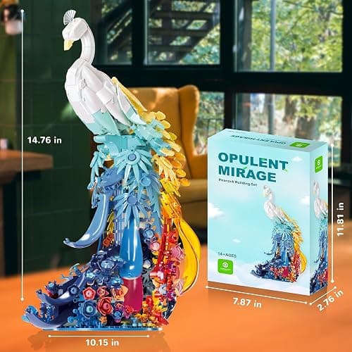 ZONECYTD Peacock Building Sets Animal with Flowers Art and Light for Girls Women Adults Home Decor Collection thumbnail 3