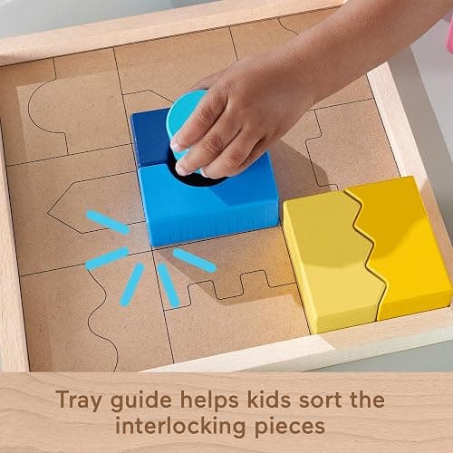 Fisher-Price Wood Toddler Toy Interlocking Blocks Stacking Jigsaw Puzzle with 20 Wooden Pieces for Kids Ages 18+ Months thumbnail 5