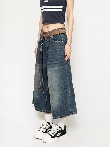 POHADON Women Y2k Baggy Jorts Vintage Wide Leg Long Jean Shorts Loose Fit Capri Denim Shorts Trendy Grunge Vintage Streetwear thumbnail 4