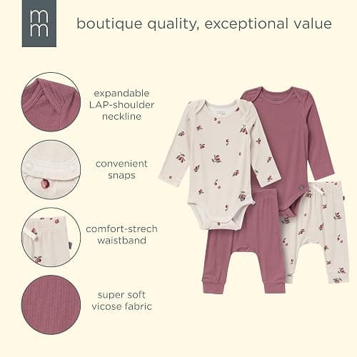 Modern Moments by Gerber baby-girls 4-pack Long-sleeve Bodysuit & Pant Set thumbnail 7