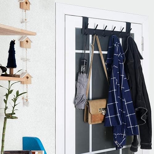 WEBI Over The Door Hooks Door Hanger,Over The Door Towel Rack with 6 Hooks for Hanging,Door Coat Towel Hanger Door Coat Rack,Black thumbnail 2