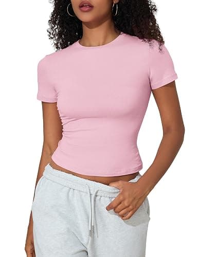 PrettyGuide Women's Crew Neck Short Sleeve Summer Basic Tee Tight Fit Cotton Jersey T Shirt Y2K Going Out Tops thumbnail 7