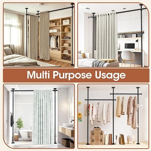 SUNALLY Room Divider Curtain Rod, No Drilling Room Separator for Space Partition Adjustable 4-10ft(H) 28-70inch(W) Heavy Duty Temporary Wall Divider Floor to Ceiling Tension Rod, Black thumbnail 7