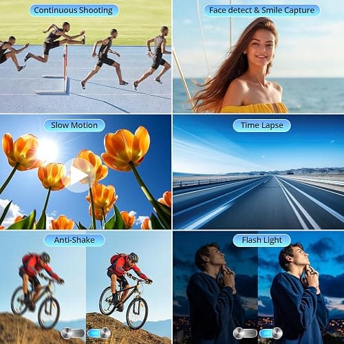 4K Digital Camera for Photography and Video, Autofocus 48MP Vlogging Camera for YouTube with 3'' 180°Flip Screen 16X Zoom Compact Travel Cameras with SD Card, 2 Batteries, Anti-Shake, Flash (Black) thumbnail 6