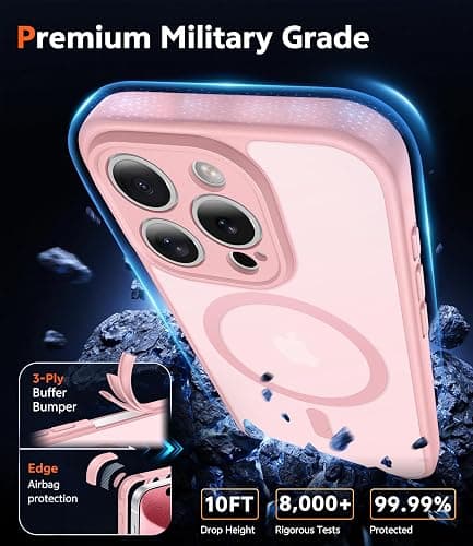 FNTCASE for iPhone 15 Pro Case: Matte Magnetic Phone Cases with Screen Protector Compatible with Magsafe Slim Anti Yellowing Rugged Shockproof Protective Translucent Cell Phone Cover (C-Pink) thumbnail 6