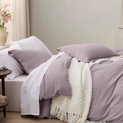 Bedsure Dusty Purple Duvet Cover Queen Size - 3 Pieces Prewashed Cotton-Like Extra Soft Bedding Set, Includes 1 Duvet Cover 90x90 Inches with Zipper Closure & 2 Pillow Shams, Comforter Not Included thumbnail 4