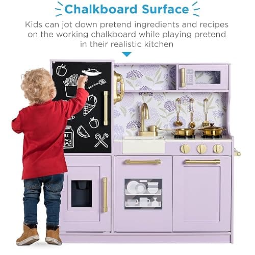 Best Choice Products Wooden Play Kitchen for Kids, Pretend Play Cooking Toy Set with Sink, Oven, Microwave, Refrigerator, Ice Maker & Accessories, Kitchen Playset for Toddlers Ages 3+ - Lavender thumbnail 3
