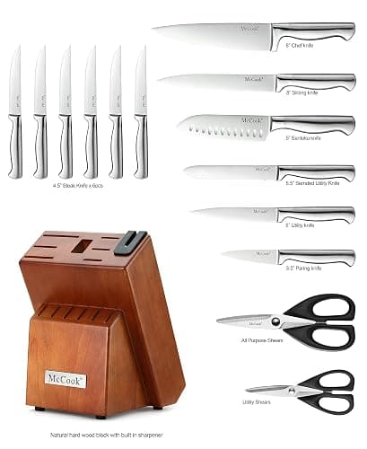 McCook® Knife Sets, German Stainless Steel Kitchen Knife Block Sets with Built-in Sharpener - SilverWalnut - 15 thumbnail 2