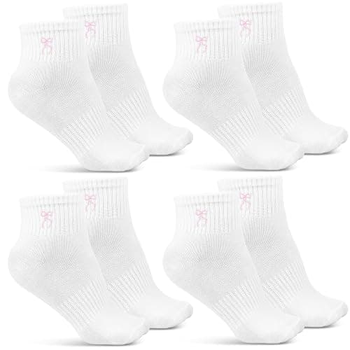 Glitopper 8 Pairs Bow Socks Women Coquette Crew Cotton Socks with Embroidered Bow for Ladies Bridesmaid Birthday Party Gifts - Image 1