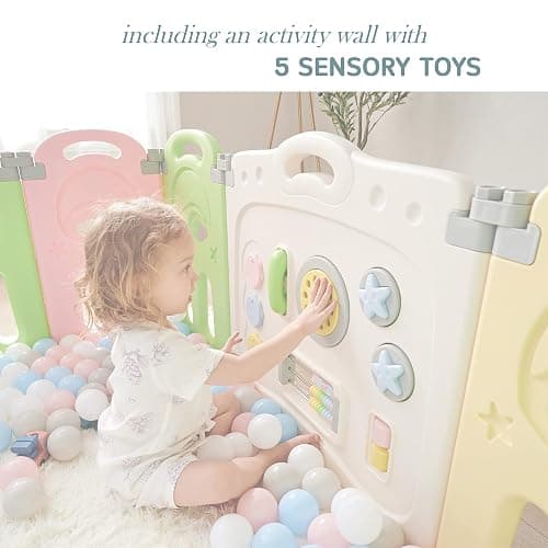 Fortella Cloud Castle Foldable Playpen, Baby Safety Play Yard with Whiteboard and Activity Wall, Indoors or Outdoors (Multicolor 14 Panel) thumbnail 4