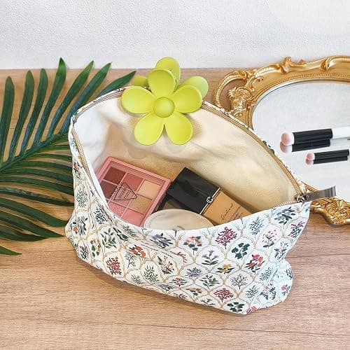 STARDW Aesthetic Floral Makeup Bag Cute Small Cosmetic Bags for Women Girls, Travel Toiletry Bag Large Capacity Zipper Makeup Pouch, Purse Organizer Pouches thumbnail 4