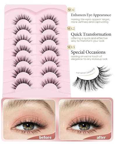 Onlyall Natural Lashes Wispy Lashes Natural Look False Eyelashes Natural Flared Eyelashes False Eye Lashes Soft Fluffy Lashes 7 Pairs D-K08 thumbnail 3