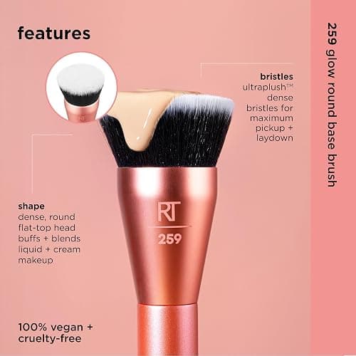 Real Techniques Glow Round Base Makeup Brush, For Liquid & Cream Makeup, Flat Top Foundation Brush For Buffing & Blending Up Coverage, Dense, Synthetic Bristles, Vegan & Cruelty Free, 1 Count thumbnail 4