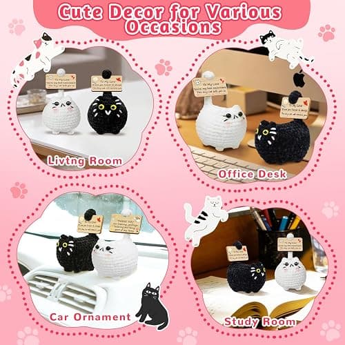 Cute Positive Crochet Cat Valentines Day Emotional Support Cat Couple,Cats Lovers Gifts for Women Mom Sisters Friends Birthday,Handmade Plush Inspirational Positive Crochet Animals with Gift Box thumbnail 7