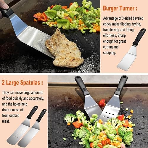N NOBLE FAMILY 38PCS Griddle Accessories Kit, Professional Grill Tools Set for Outdoor Barbecue, Stainless Steel Griddle Spatula Set with Tongs, Smash Burger Press, Carry Bag, Perfect Grilling Gifts thumbnail 4