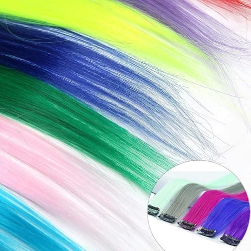 EuTengHao 36 Packs Colored Clip in Hair Extensions 22'' Colorful Straight Hair Extensions Clip in for Women and Kids Multi-Colors Party Highlights Streak Synthetic Hairpieces (36 Colors Set) - Straight 36 Colors thumbnail 7