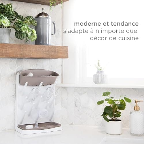 Ubbi Vertical Baby Bottle Drying Rack, Space Saving Countertop Drying Rack Baby Bottle Organizer, Taupe thumbnail 8